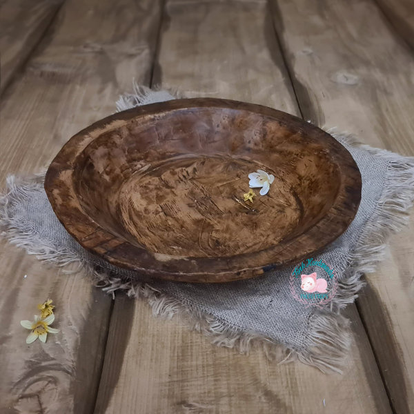 Wooden Round Bowl Dough Bowls Bowl Rustic Decoration Handmade Props Photo Wooden Items Accessories